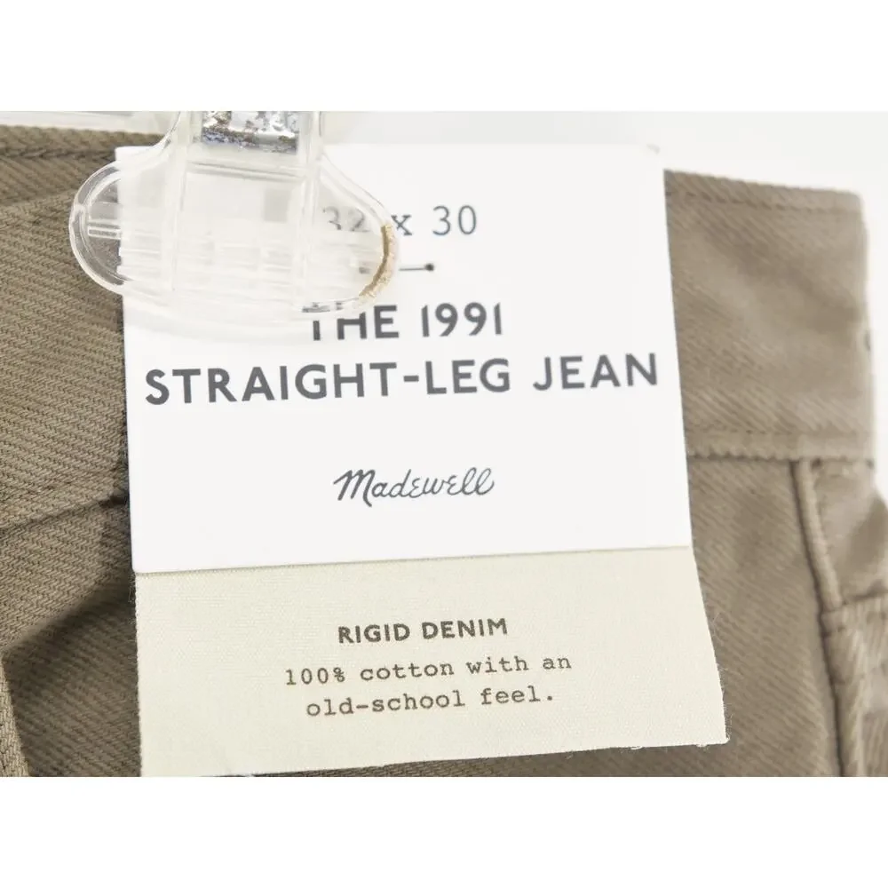 NWT Madewell The 1991 Straight-Leg Jean Mens 32x30 Rigid Denim Green Brown NW217